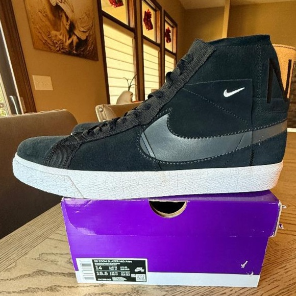 Gently - NIKE SB ZOOM BLAZER MID PREMIUM BLACK-ANTHRACITE-BLACK-WHITE SZ 14 - Picture 7 of 7